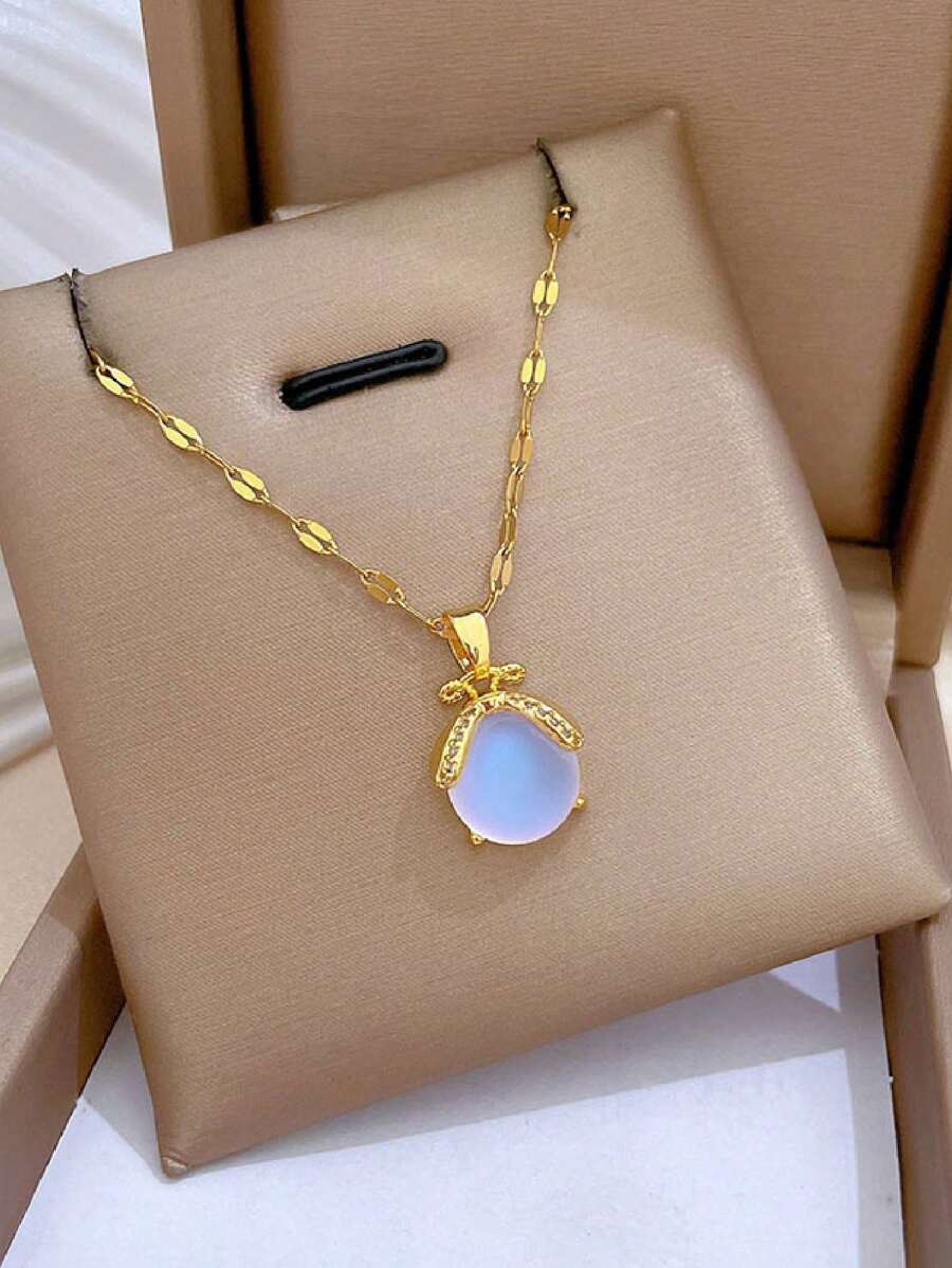 1 件女士不锈钢彩色荧光项链，精致小众设计 - 查看 1