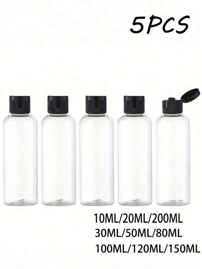 5 peças de frascos transparentes redondos com tampa de borboleta, recipiente dispensador de amostras de cosméticos vazios para viagem, frascos de viagem, recipientes de viagem, pequenos frascos à prova de vazamentos com tampa preta para artigos de higiene pessoal, acessórios de férias, mini perfume para mulheres, perfume para homens, perfume para praia, acessórios de viagem, itens indispensáveis para viagem, acessórios escolares de verão, material de volta às aulas, material de volta às aulas