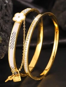 Camhanno 2 Pieces Of Exquisite And Fashionable Stainless Steel Leather Bracelet + Rotating Bracelet Combination Set, Exquisite Craftsmanship, Presenting Beauty, Suitable For Daily Wear And Holiday To Send Family/Friends/Lovers - Multicolor - View 13