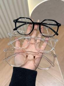 3 chiếc kính mát trong suốt hình học bằng nhựa cho nữ phong cách đơn giản hiện đại giúp ngăn ngừa mỏi mắt khi đọc sách ở văn phòng, xem TV, chơi điện thoại, trang trí - trong suốt - Xem 8