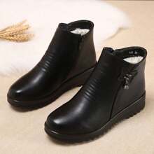 Warm Velvet Waterproof Leather Shoes - Black - View 5