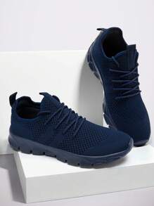 أحذية رياضية مريحة للرجال، أحذية جري على الطرقات عصرية، أحذية رياضية منفذة للهواء، أحذية للمشي في الأماكن المفتوحة مقاومة للانزلاق، أحذية كاجوال باللون الداكن/الأزرق