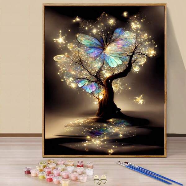 طقم الرسم بالأرقام للكبار - قماش 16x20 بوصة ، طقم رسم باستخدام الألوان الاكريليك السهلة مع الفرق والألوان - مثالي لديكور المنزل والهدايا في أعياد الميلاد وأعياد الآباء والأمهات