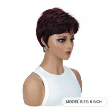 女士短假发，酒红色直发，带刘海，玫瑰网帽，基本款，适合角色扮演和万圣节