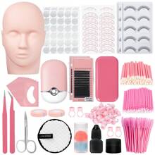Kit de extensión de pestañas con cabeza de maniquí, kit de pestañas para principiantes, abanico de pestañas, suministros y herramientas para extensión de pestañas para práctica y entrenamiento de maquillaje - Multicolor - Ver 2