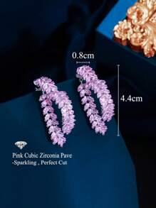 1 Pair Beautiful Pink Cubic Zirconia Pave Sparkling Heart Shaped Leaf Dangle Drop Long Big Hoop Earrings For Women, Daily, Party, Wedding, Engagement Jewelry