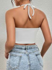 CROPPED ONE-SIDED TOP - 白色 - 查看 2