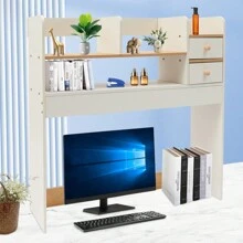 Desktop Bookshelf Organizer, Adjustable Office Shelves Storage Rack, Expandable Natural Wood Display Stand Shelf, Office Supplies Home Desk Decor - White - View 3