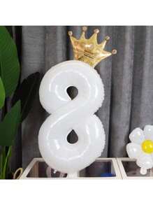 1 quả bóng bay có số + 1 quả bóng hình vương miện dùng để trang trí tiệc cưới sinh nhật - trắng - Xem 1