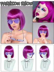 Perruque Bob aux couleurs pastel vibrantes, assortie avec des lunettes de soleil en forme de cœur colorées et sans cadre pour femmes. À porter au quotidien, pour la Saint-Patrick, Halloween, la Saint-Valentin ou des fêtes costumées. Cheveux courts et droits