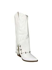 TULIPANO High-Quality Women's Cowboy Boots With Chunky Heels, Punk Style, Y2K Collection, New Wide-Shaft Boots With Studs For Autumn/Winter, Ideal For Modern And Daring Looks. High-Quality Women's Cowboy Boots With Chunky Heels, Punk Style, And Loose Design, New Autumn/Winter Collection With Studs And Y2K Style, Long Boots - 白色 - 查看 4