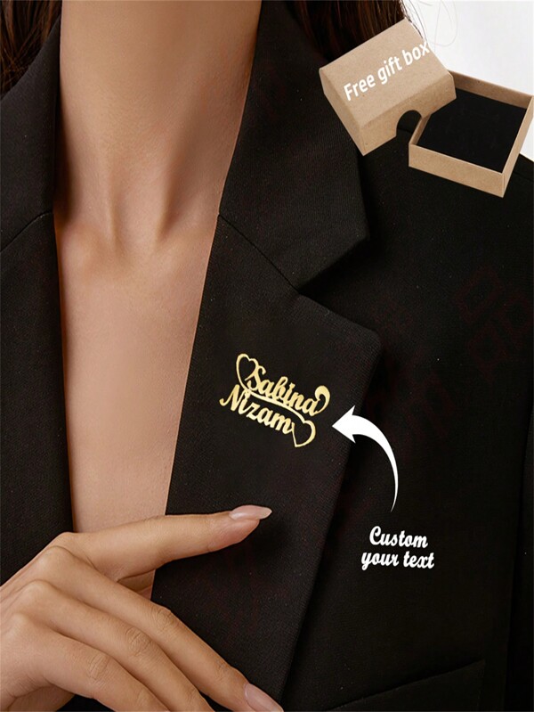 Custom Ribbon Heart Double Name Brooch Gold Color Stainless Steel Personalized Custom Double Name Brooch Fashion Jewelry Perfect Birthday Gift For Family Friends