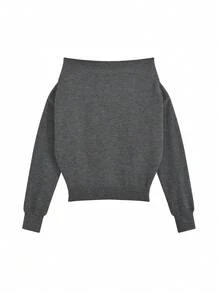 小众露肩宽松针织女式毛衣，休闲风格，适合秋冬春季穿着。 - 灰色 - 查看 5