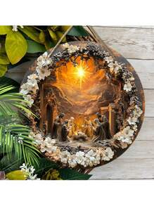 1 Stück Holzschild mit Krippenszenen-Thema, 2D-Flachrelief-Effekt von Jesus, Weihnachtsrelief-Effekt des Christentums, hängender Holzdekorationsschild, Dekor für warme Räume, Zuhause, Türen, Partys, Kamine, Bars, Cafés