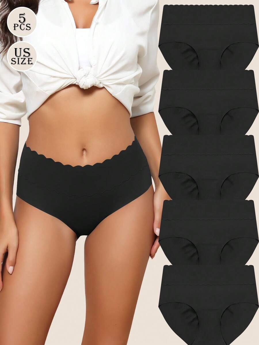 5 Packs Mid Waisted Briefs Underwear Seamless No Show Soft Stretch S-XXL