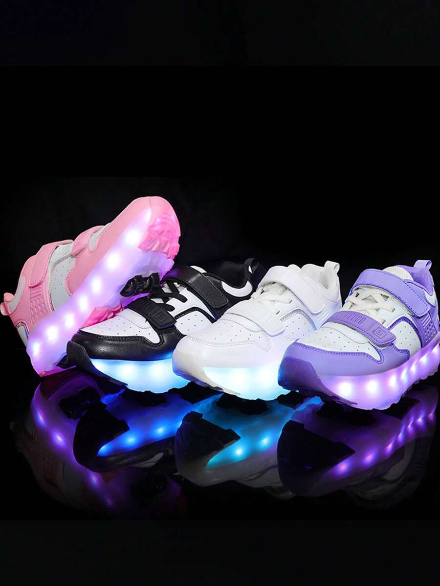 Patines con ruedas recargables y con luces, patines eléctricos de 4 ruedas con interruptor, 10 modos de iluminación para la escuela/campus, estudiantes