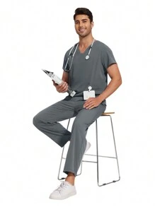 Surgical Uniforms Men Scrubs Nursing Sets Tops+Pants Suit Murse Scrubs Uniform Beauty Salon Work Clothes Hospital Scrubs Sets - Grey - View 5