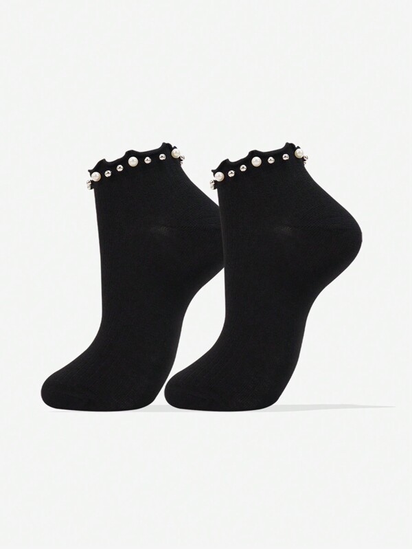 1 双/5 双/6 双女式仿珍珠图案踝袜，温暖柔软透气休闲袜，适合日常、居家、办公室、学校、运动，饰有可爱的星星、月亮、心形图案，适合春夏季