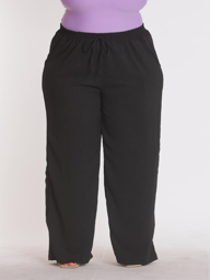 CALÇA PLUS SIZE PANTALONA WIDE LEG CINTURA ALTA COM ELASTICO TECIDO DUNA