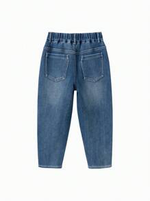 Balabala Tween 男童保暖内衬牛仔裤，2024 年秋冬系列 - 牛仔中藍 - 查看 2