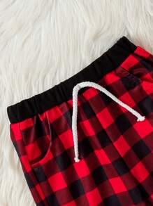 Bộ 2 áo nỉ dài tay cổ tròn thêu hình ông già Noel cho bé trai + quần dài kẻ caro đỏ đen thường ngày trang phục ngày lễ - Đỏ - Xem 7