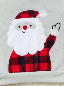 Bộ 2 áo nỉ dài tay cổ tròn thêu hình ông già Noel cho bé trai + quần dài kẻ caro đỏ đen thường ngày trang phục ngày lễ - Đỏ - Xem 4