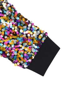 Womens Sequin Long Sleeve Front Zip Jacket With Ribbed Cuffs Bomber For Party - Multicolor - View 7