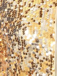 Chaqueta de manga larga con cremallera frontal y puños acanalados, con lentejuelas, para mujer, ideal para fiestas - Dorado - Ver 5
