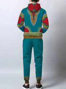 1 Set Men Fashionable Casual Print Hoodie Set