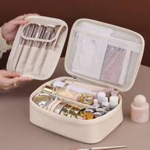 1 pièce Nouveau sac cosmétique multifonction grande capacité en PU détachable pour le rangement des pinceaux de maquillage, parfait pour les voyages. Organisateur de toilette de voyage unisexe, idéal comme cadeau, avec fermeture éclair et accessoires pour les ongles.