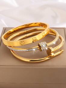 Bộ 3 vòng tay bằng thép không gỉ tuyệt đẹp kết hợp hình trái tim + ngôi sao tám cánh + xoay dành cho phái nữ đeo khi hẹn hò. - Vàng - Xem 10