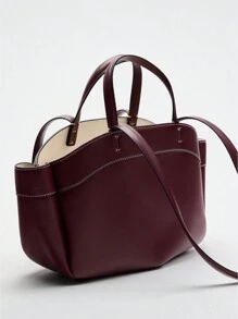 1 件 PU 皮革单肩手提包，2024 年秋季新品，时尚大容量棕色通勤手提包，带可拆卸内袋，购物袋，女士包包优雅，女士包包优雅，奢华 - 葡萄紫 - 查看 7