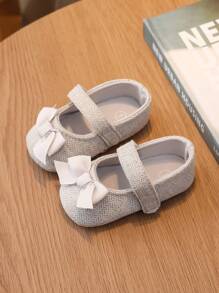 1 Pair Girls Bow Decor Fabric Casual Flat Shoes, Suitable For Spring & Autumn - Light Grey - View 2