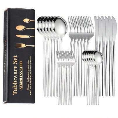 Bộ 30 chiếc nĩa và thìa bằng thép không gỉ, Bộ đồ ăn Bồ Đào Nha, Bộ đồ ăn kiểu phương Tây, Thích hợp cho nhà bếp gia đình, Nhà hàng, Khách sạn, Đám cưới, Hộp quà màu ngẫu nhiên, Đồ dùng học tập