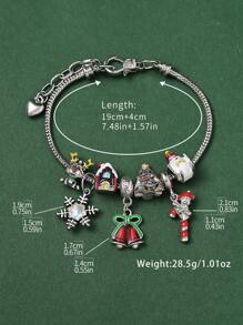 1 pièce Bracelet en chaîne de cuivre avec perles en forme de renne creux, sapin de Noël et flocon de neige, accessoire et cadeau de fête des vacances pour femmes