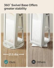 SONGMICS 360° Swivel Jewelry Cabinet, Lockable Jewelry Organizer With Full-Length Mirror, Rear Storage Shelves, Interior Mirror, Jewelry Armoire, Gift Idea - 白色 - 查看 5