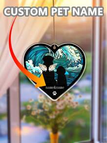 个性化亚克力捕光宠物纪念饰品可定制捕光牌匾，具有独特的设计，包括心形轮廓、爪印和风景背景，可定制宠物的名字和年份，作为真挚的纪念品，用美丽的纪念装饰来纪念您心爱的宠物，是珍贵回忆和持久敬意的完美选择 - 彩色 - 查看 11