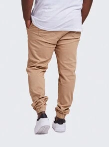 Men's Plus Size Twill Jeans Jogger Pants - 米色 - 查看 2