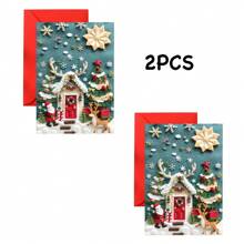 1pc/2pcs Funny Christmas Polar Bear & Penguin Cards, Birthday Cards, Thank You Cards, Personalized Original Design, Perfect For Animal Lovers, Ideal Christmas & Birthday Gifts, High-Quality Thick Card Paper, Comfortable Touch,Christmas - Red - View 11