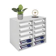 Desktop Literature Organizer Office File Sorter Mail Center Magazine Holder Paper Cabinet With Adjustable Shelves Mailbox For Office Home School Classroom Shelves, 12 Slots, White