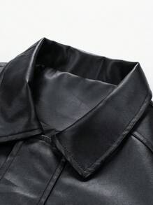 Men Long Sleeve Casual Loose Business Leather Jacket, For Fall, Grunge - Black - View 5