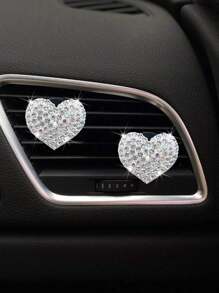 2pcs Pink Rhinestone Heart Shaped Car Air Vent Clip Decor - Pink - View 1