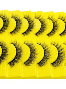 10 对漫画风格蓬松睫毛自然浓密卷翘纤细柔软黑色睫毛带，适合日常聚会约会化妆使用 - 自然纖長款 - 查看 6