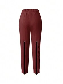 Lässige Damen-Zweiteiler mit Vorder- und Rückenreißverschluss und Buchstabendruck - Rot - Übersicht 8