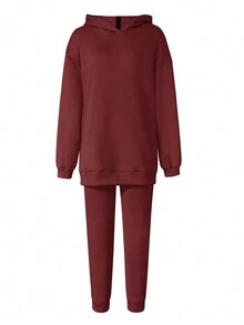 Lässige Damen-Zweiteiler mit Vorder- und Rückenreißverschluss und Buchstabendruck - Rot - Übersicht 2