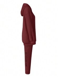 Lässige Damen-Zweiteiler mit Vorder- und Rückenreißverschluss und Buchstabendruck - Rot - Übersicht 7