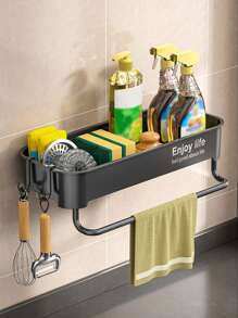 1pc Kitchen Sink Sponge Drain Rack, Punch-Free Towel Rack, Multifunctional Plastic Storage Rack For Sponge Soap And Brush, Kitchen Accessories