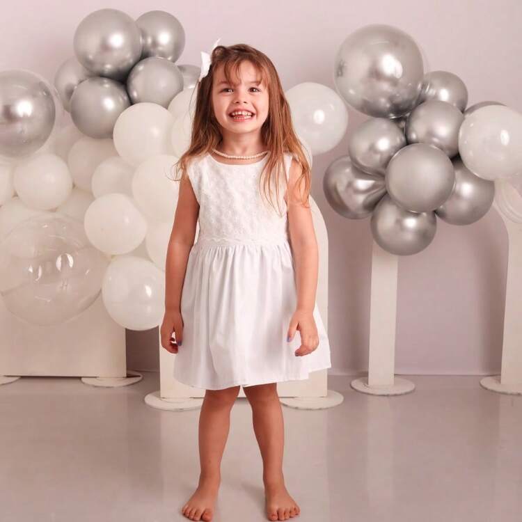 Vestido Bebe Menina Infantil Branco com Renda 100% Algodão Vestido Luxo para o Ano Novo e Batizado P a 3 anos - Branco - Visão 1