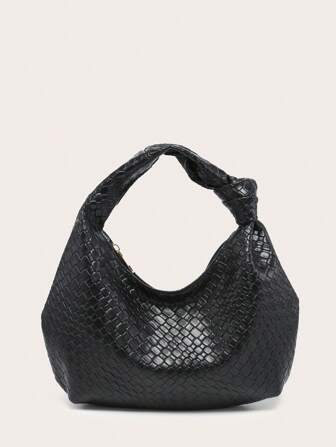 Women's Crescent-Shaped Handbag In Solid Color, Versatile And Fashionable, With Knotted Single Handle, Suitable For Carrying Under The Arm And For Travel.