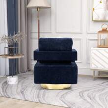 30.7"W Swivel Accent Open Back Chair Modern Comfy Sofa Chair With Gold Stainless Steel Base For Nursery Bedroom Living Room Hotel Office, Club Chair Leisure Arm Chair For Lounge (Navy Chenille),Youngth